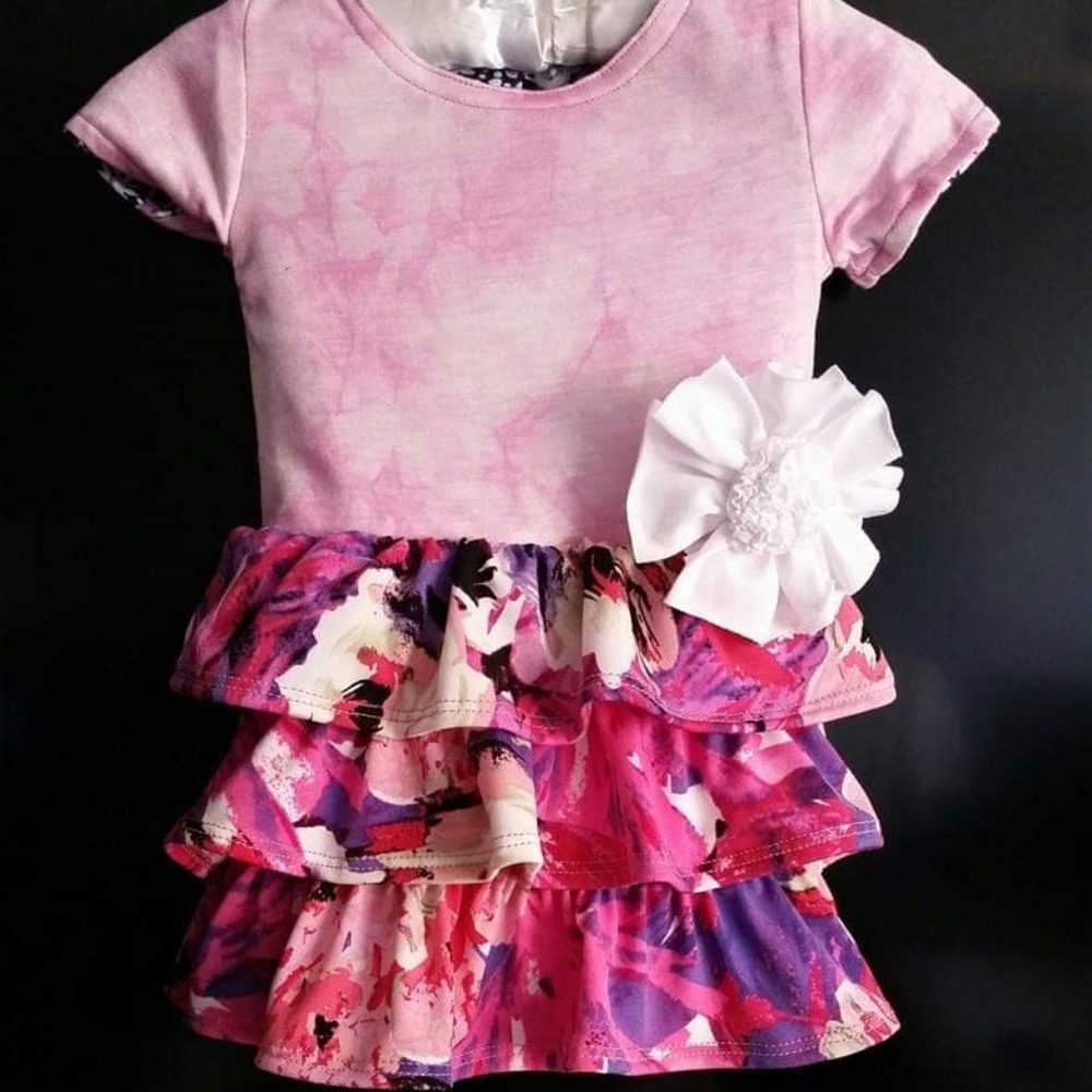 Reversible double sided floral ruffle skirt dress
